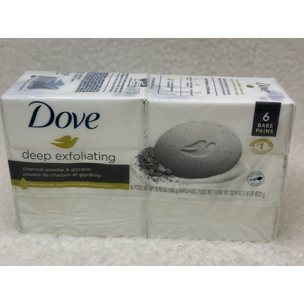 Dove Deep Exfoliating Beauty Bar Charcoal Powder Glycerin 6 Bars 3.75oz Each